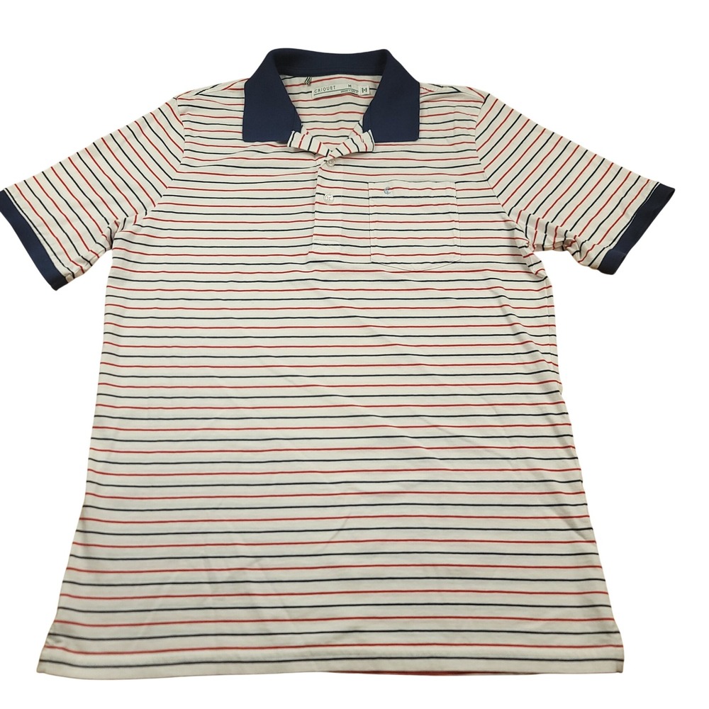 CRIQUET Mens Red Blue Stripe Short Sleeve Polo Shirt Golf Casual Size M